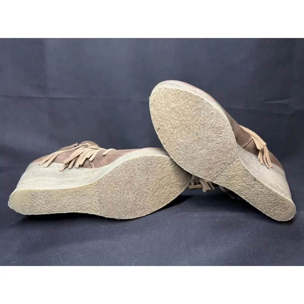 Sbicca Boots Womens Size 10 Wedge Fringe Suede Western Boho Zip Ankle‎ Booties